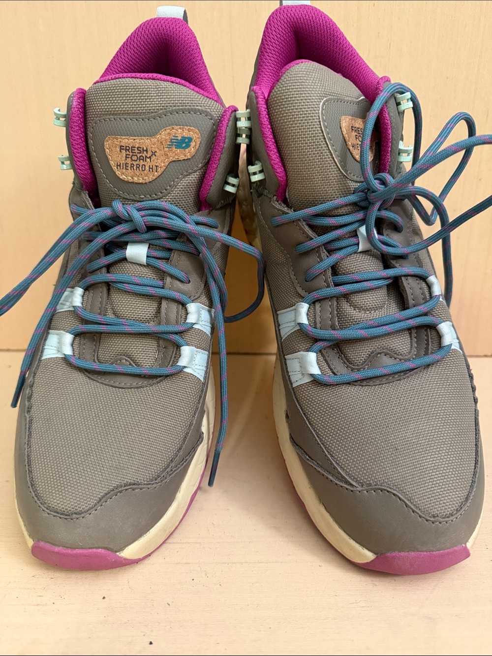 W11 New Balance Women's Taupe Hiking Shoes with Pink Accents